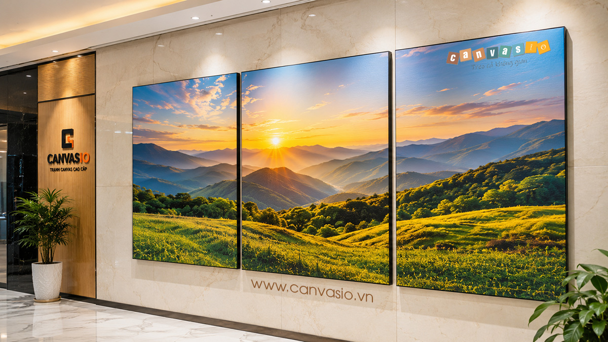 Gợi ý chọn tranh Canvas đẹp cho văn phòng làm việc Cận cảnh chất lượng in sắc nét, màu sắc chuẩn chỉnh trên từng thớ vải canvas được sản xuất tại xưởng Canvasio.