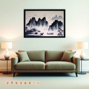 Tranh canvas thủy mặc phong cảnh sơn thủy hữu tình | Mã số KAP-PC 0003