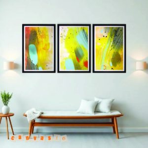 Bộ 3 tranh trừu tượng sắc vàng hiện đại (Mã số: KAP-TT 0013)
