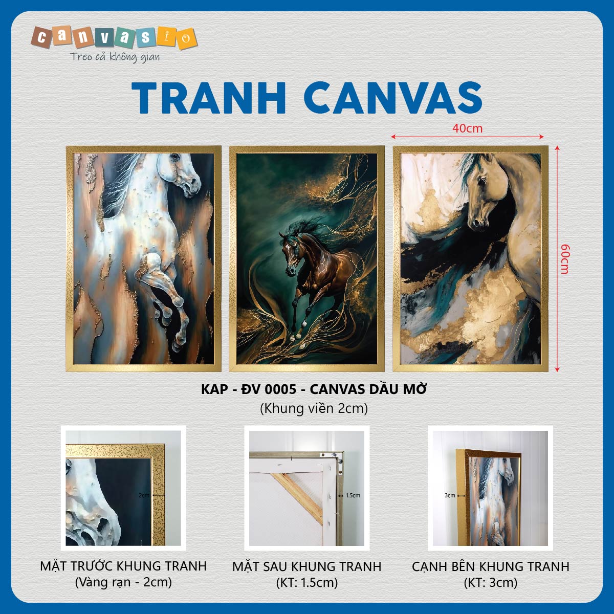 Bộ 3 tranh canvas mã đáo | Mã số KAP-ĐV 0005 Bộ 3 tranh canvas mã đáo | Mã số KAP-ĐV 0005