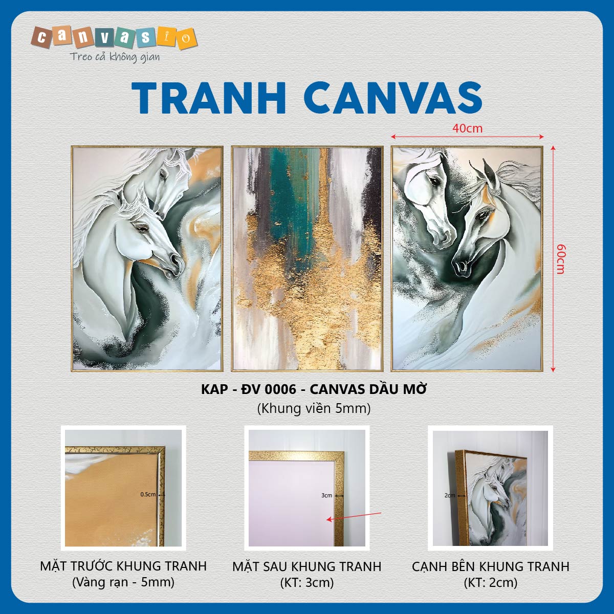 Bộ 3 tranh canvas mã đáo | Mã số KAP-ĐV 0006 Bộ 3 tranh canvas mã đáo | Mã số KAP-ĐV 0006