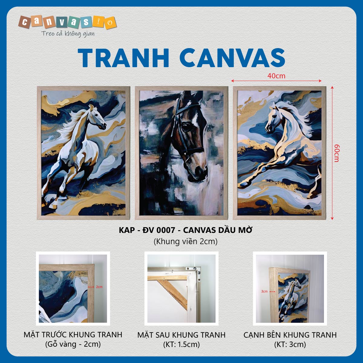Bộ 3 tranh canvas Ngựa | Mã số KAP-ĐV 0007 Bộ 3 tranh canvas Ngựa | Mã số KAP-ĐV 0007
