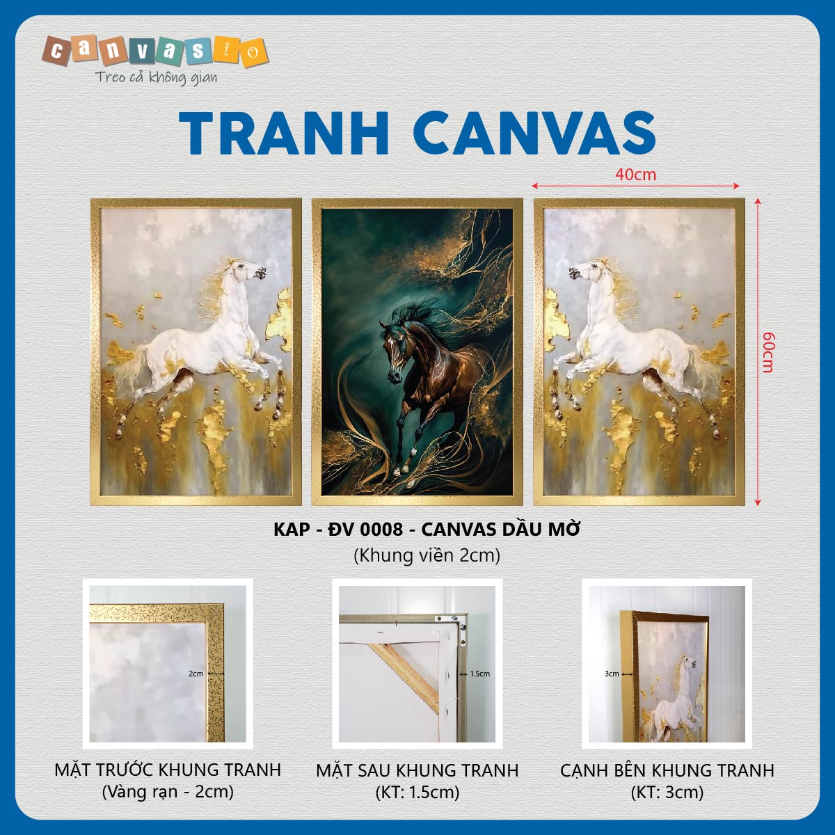 Bộ 3 tranh canvas Mã đáo | Mã số KAP-ĐV 0008 Bộ 3 tranh canvas Mã đáo | Mã số KAP-ĐV 0008