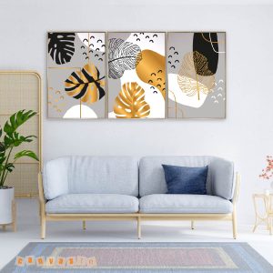 Bộ tranh canvas trừu tượng lá xẻ nhiệt đới | Mã số KAP-HL 0006