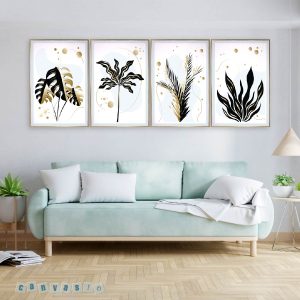 Tranh canvas nghệ thuật lá cây tối giản sang trọng | Mã số KAP-HL 0011
