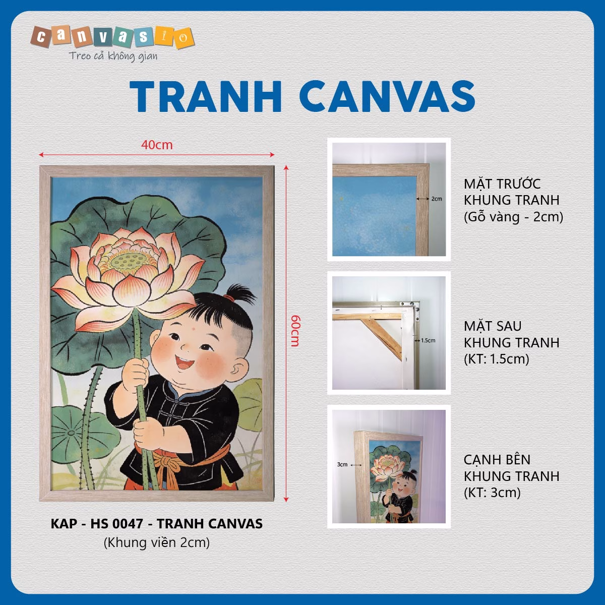 Tranh canvas em bé ôm hoa sen | Mã KAP-HS 0047 Tranh canvas em bé ôm hoa sen | Mã KAP-HS 0047