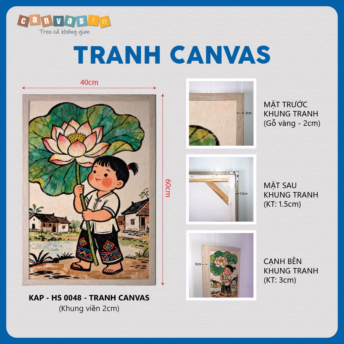 Tranh canvas em bé ôm lá sen | Mã KAP-HS 0048 Tranh canvas em bé ôm lá sen | Mã KAP-HS 0048