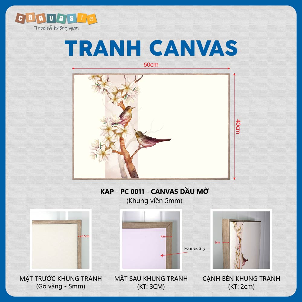 Tranh canvas chim sẻ hoa mai | Mã số KAP-PC 0011 Thông số Tranh canvas chim sẻ hoa mai | Mã số KAP-PC 0011