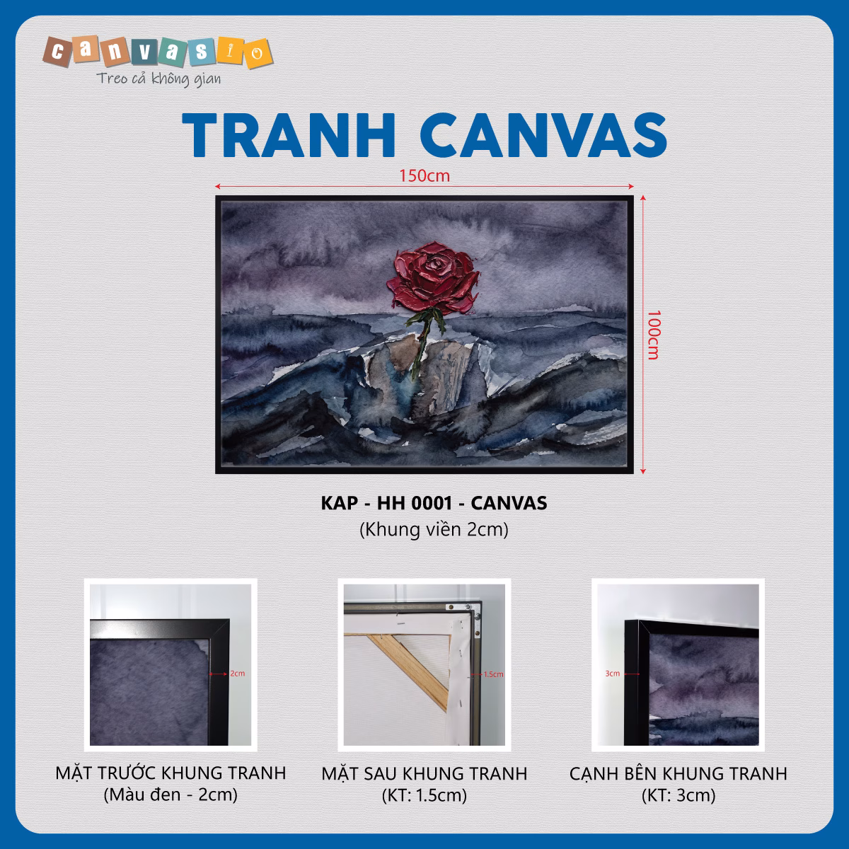 Tranh canvas hoa hồng đỏ trên đá | Mã KAP-HH 0001 Tranh canvas hoa hồng đỏ trên đá | Mã KAP-HH 0001