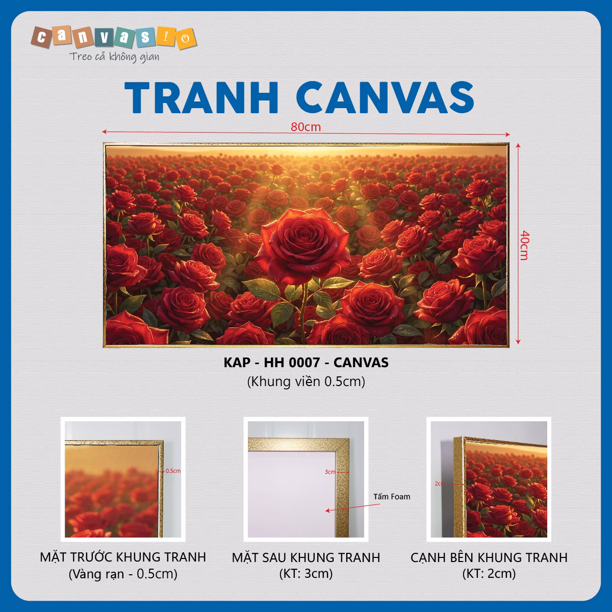 Tranh canvas cánh đồng hoa hồng đỏ | Mã KAP - HH 0007 Tranh canvas cánh đồng hoa hồng đỏ | Mã KAP - HH 0007