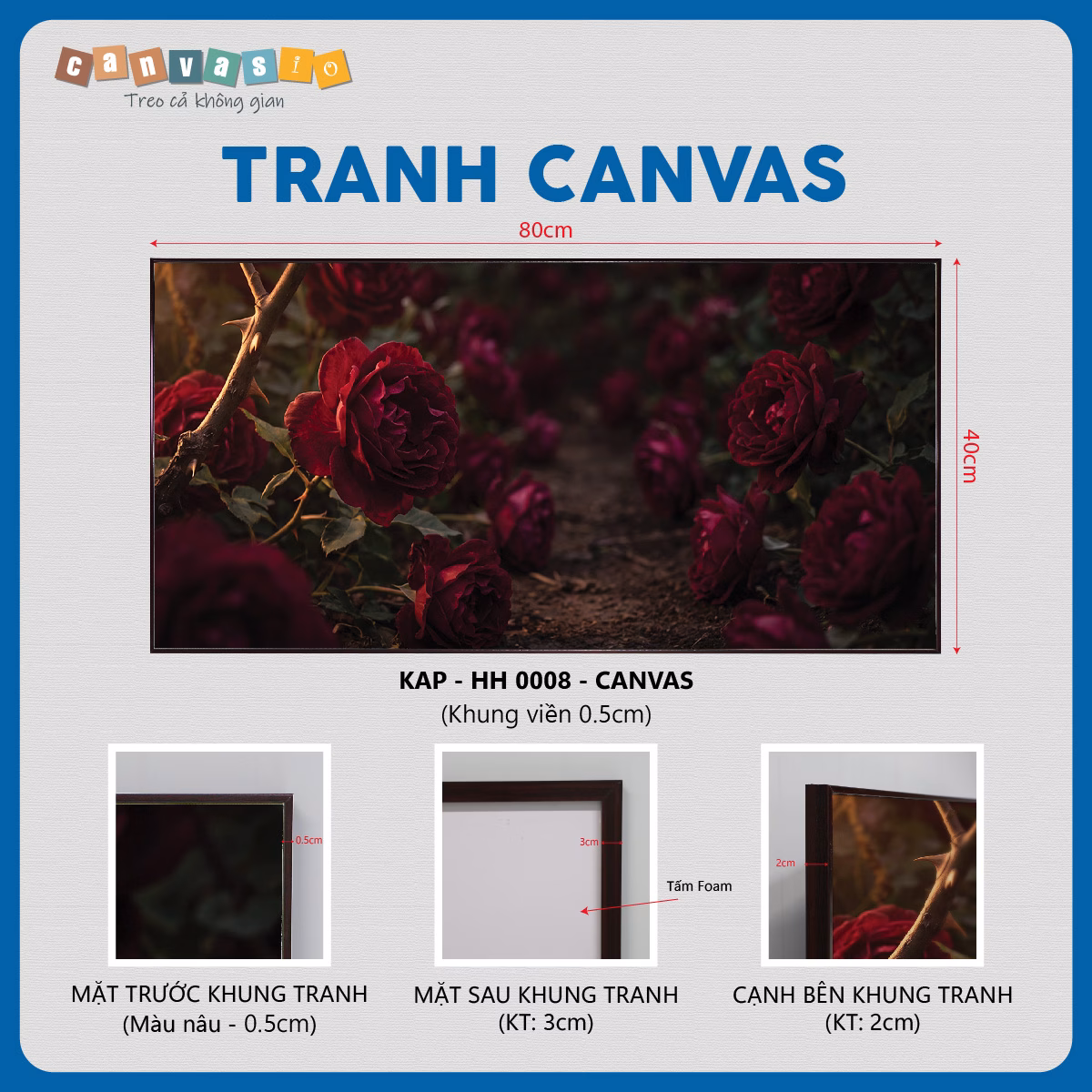 Tranh canvas hoa hồng nhung lãng mạn | Mã KAP-HH 0008 Tranh canvas hoa hồng nhung lãng mạn | Mã KAP-HH 0008