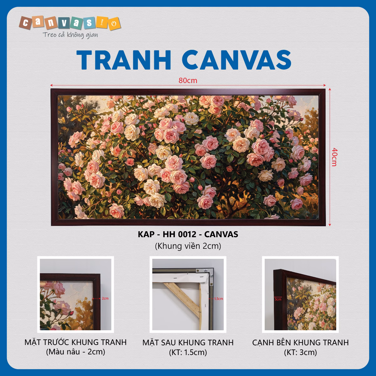 Tranh canvas bụi hoa hồng hồng tinh tế | Mã KAP-HH 0012 Tranh canvas bụi hoa hồng hồng tinh tế | Mã KAP-HH 0012
