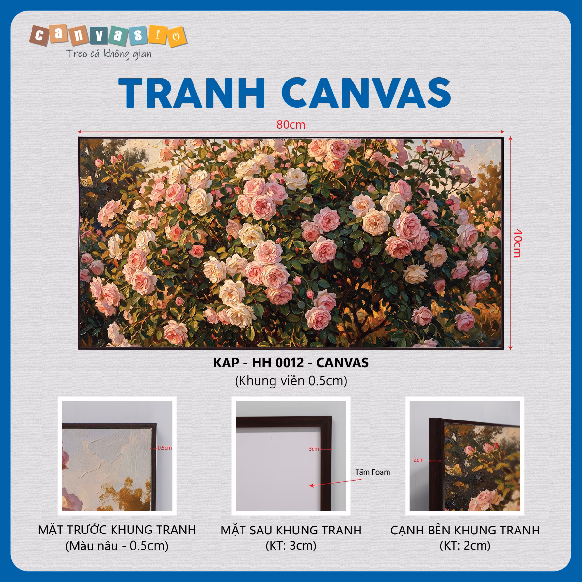 Tranh canvas bụi hoa hồng hồng tinh tế | Mã KAP-HH 0012 Tranh canvas bụi hoa hồng hồng tinh tế | Mã KAP-HH 0012