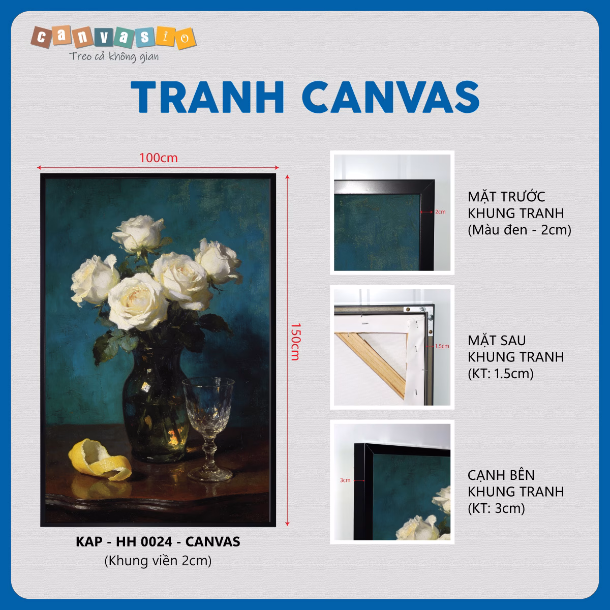 Tranh canvas hoa hồng trắng tĩnh vật cổ điển | Mã KAP-HH 0024 Tranh canvas hoa hồng trắng tĩnh vật cổ điển | Mã KAP-HH 0024