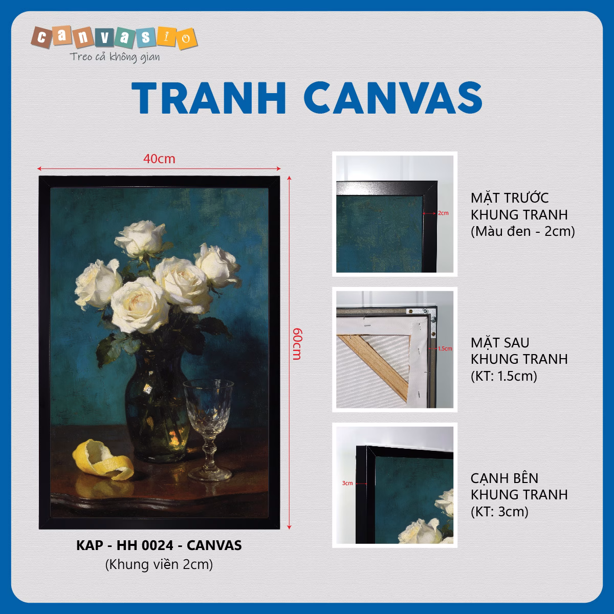 Tranh canvas hoa hồng trắng tĩnh vật cổ điển | Mã KAP-HH 0024 Tranh canvas hoa hồng trắng tĩnh vật cổ điển | Mã KAP-HH 0024