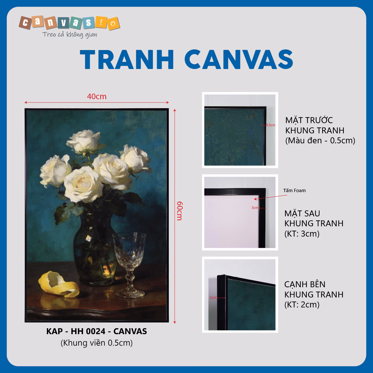 Tranh canvas hoa hồng trắng tĩnh vật cổ điển | Mã KAP-HH 0024 Tranh canvas hoa hồng trắng tĩnh vật cổ điển | Mã KAP-HH 0024