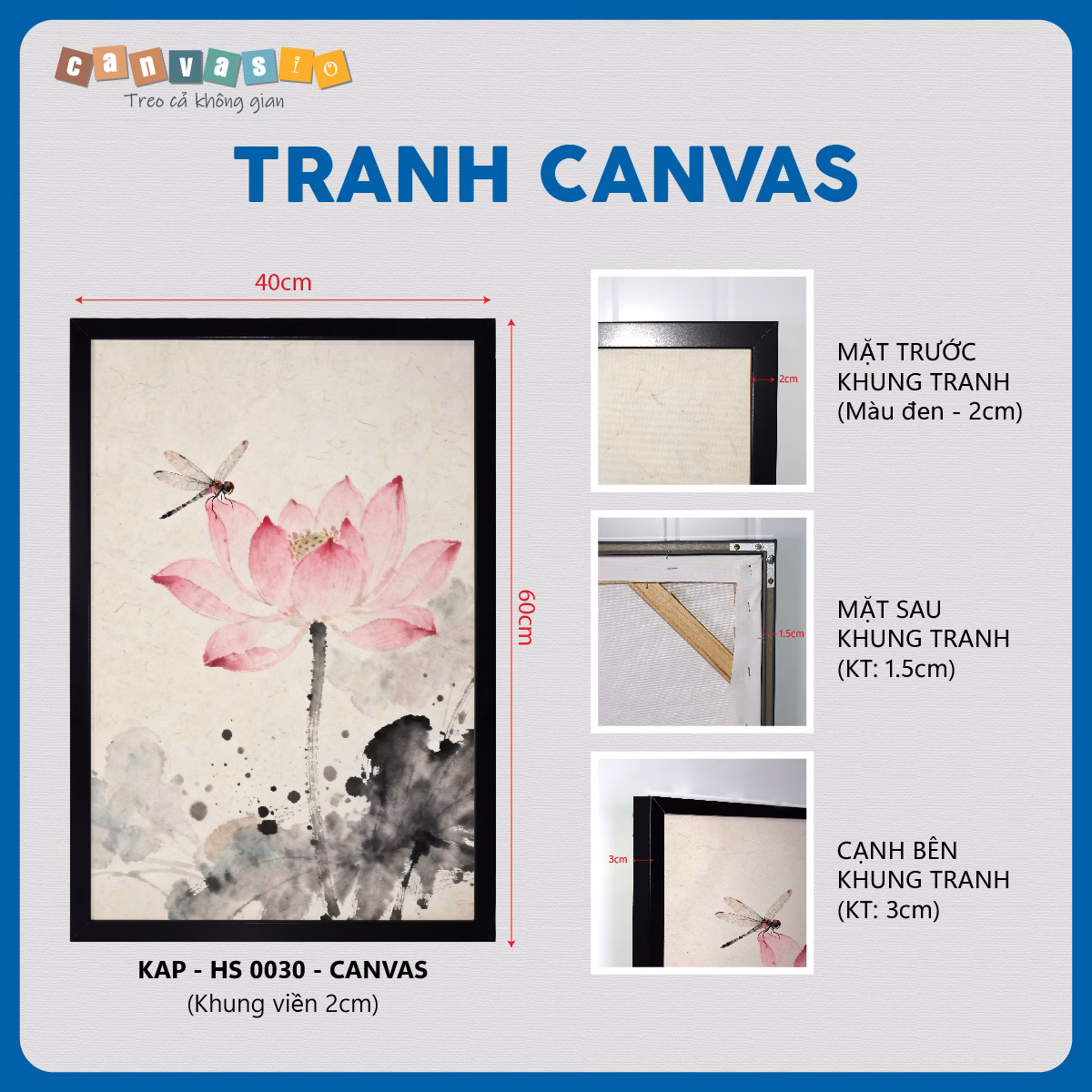 Tranh canvas hoa sen và chuồn chuồn | Mã KAP-HS 0030 Tranh canvas hoa sen và chuồn chuồn | Mã KAP-HS 0030