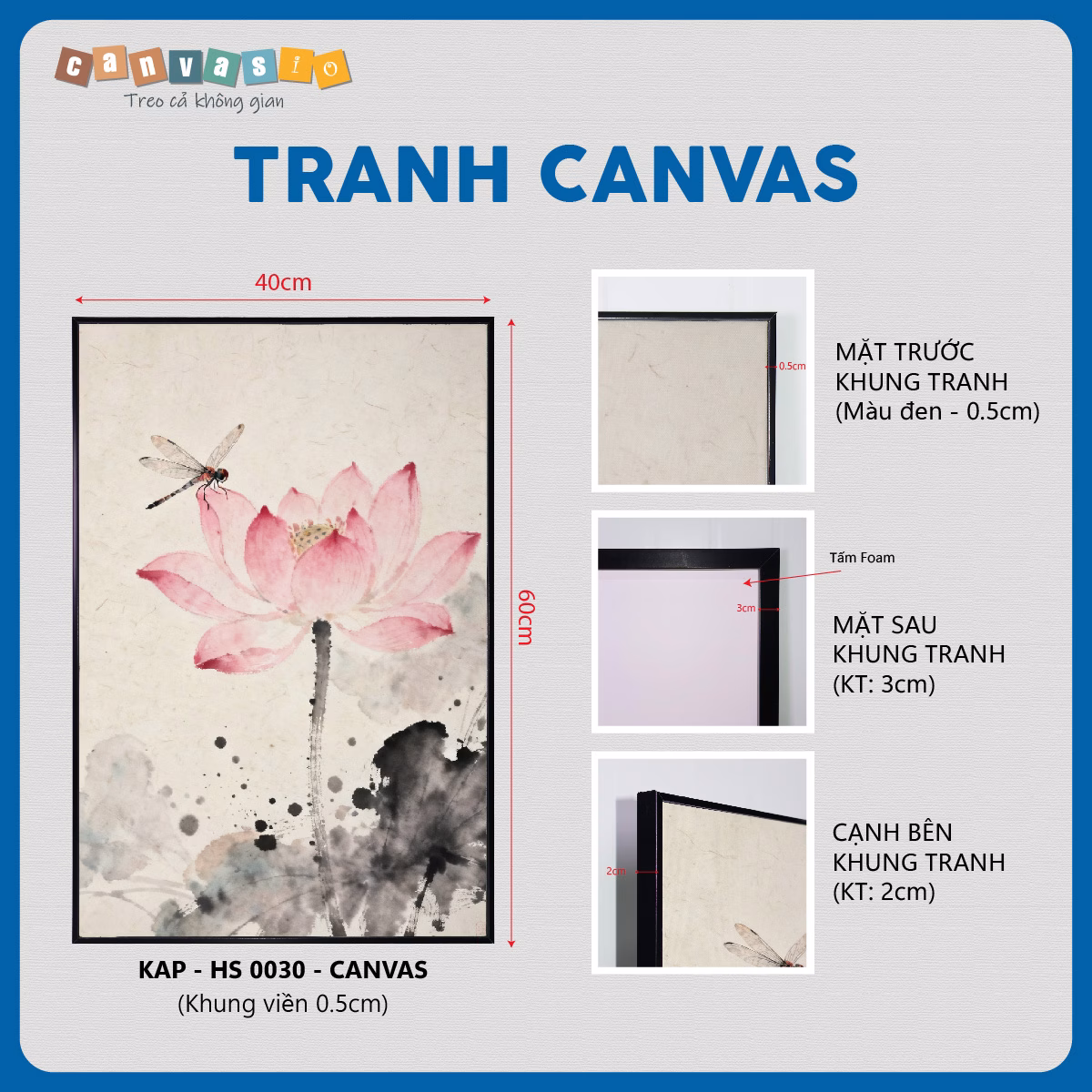 Tranh canvas hoa sen và chuồn chuồn | Mã KAP-HS 0030 Tranh canvas hoa sen và chuồn chuồn | Mã KAP-HS 0030