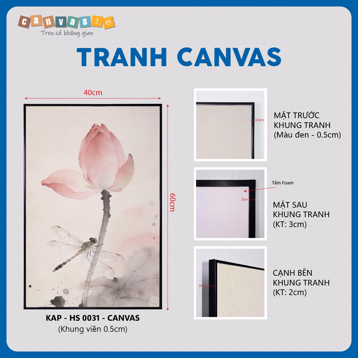Tranh canvas hoa sen và chuồn chuồn |Mã KAP-HS 0031