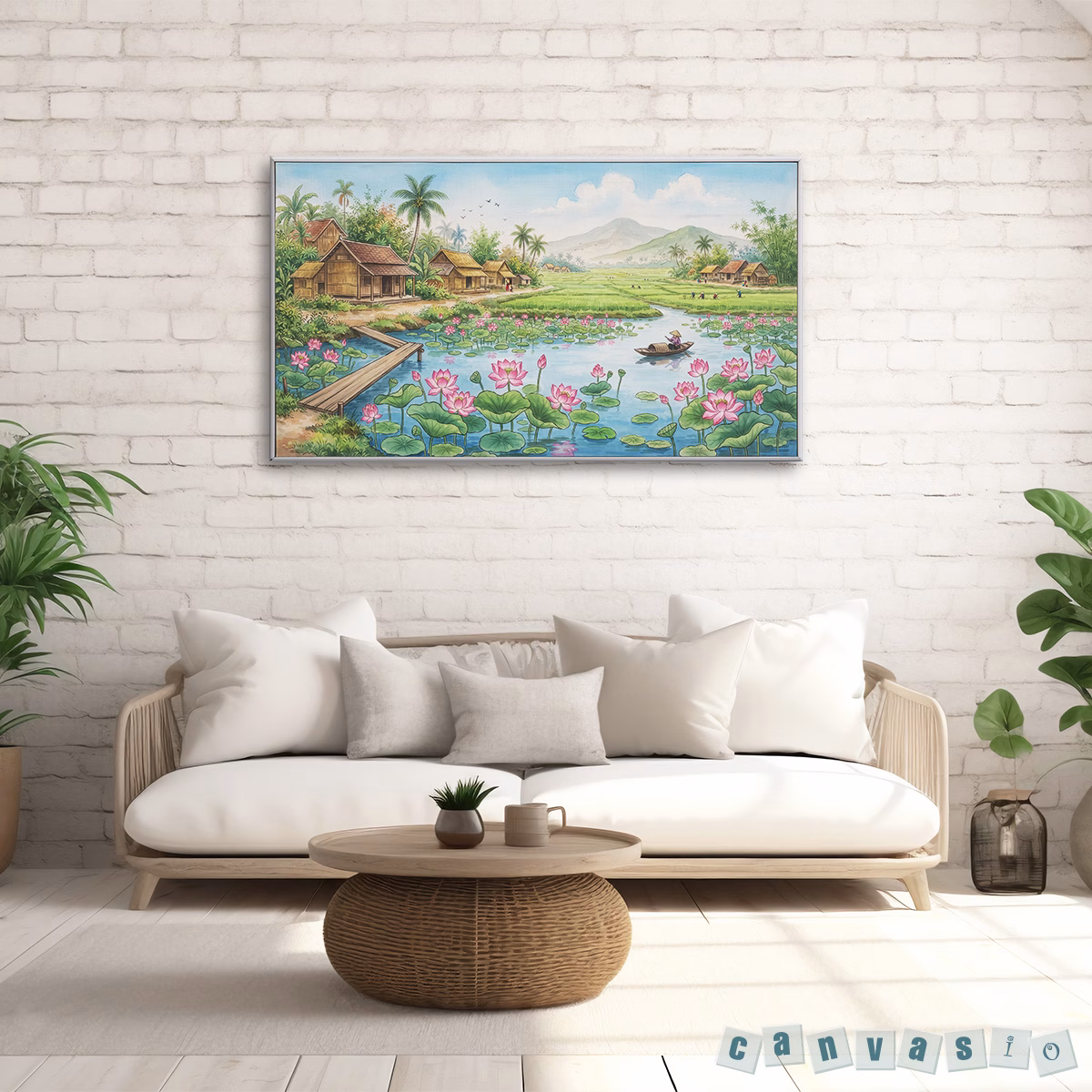 Tranh canvas hoa sen làng quê bình yên | Mã KAP-HS 0021