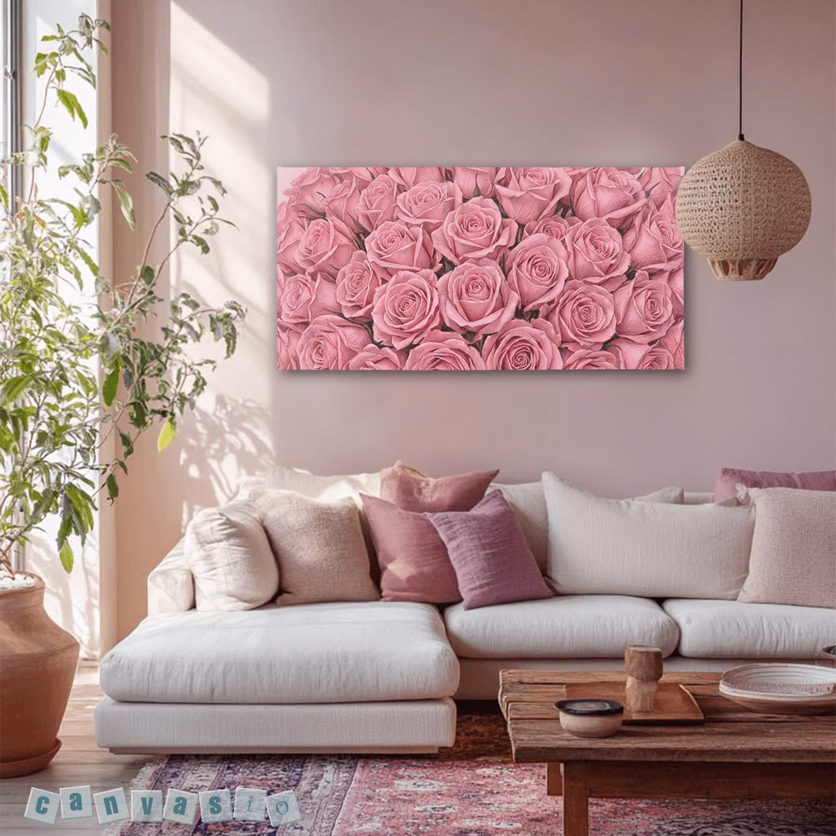Tranh canvas hoa hồng tràn viền hiện đại | Mã KAP-HH 0002