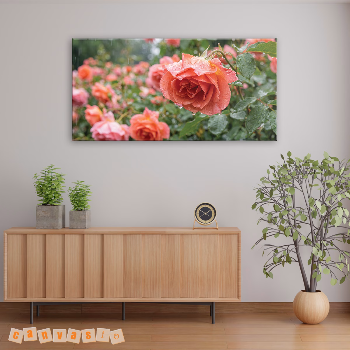 Tranh canvas hoa hồng hồng đọng giọt sương mai | Mã KAP-HH 0005