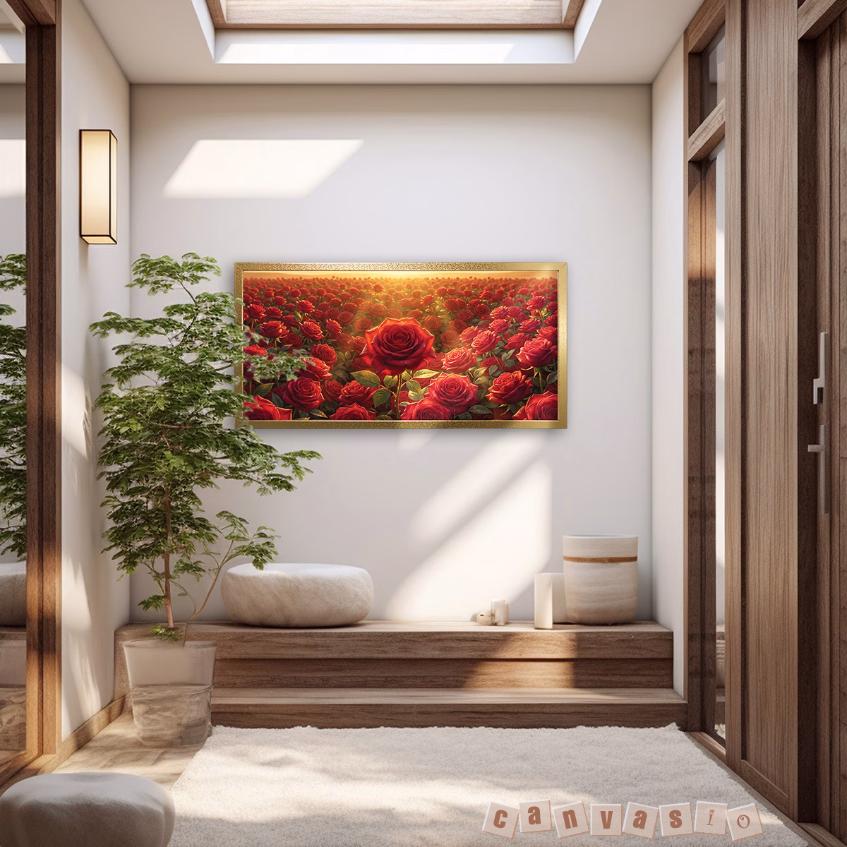 Tranh canvas cánh đồng hoa hồng đỏ | Mã KAP - HH 0007