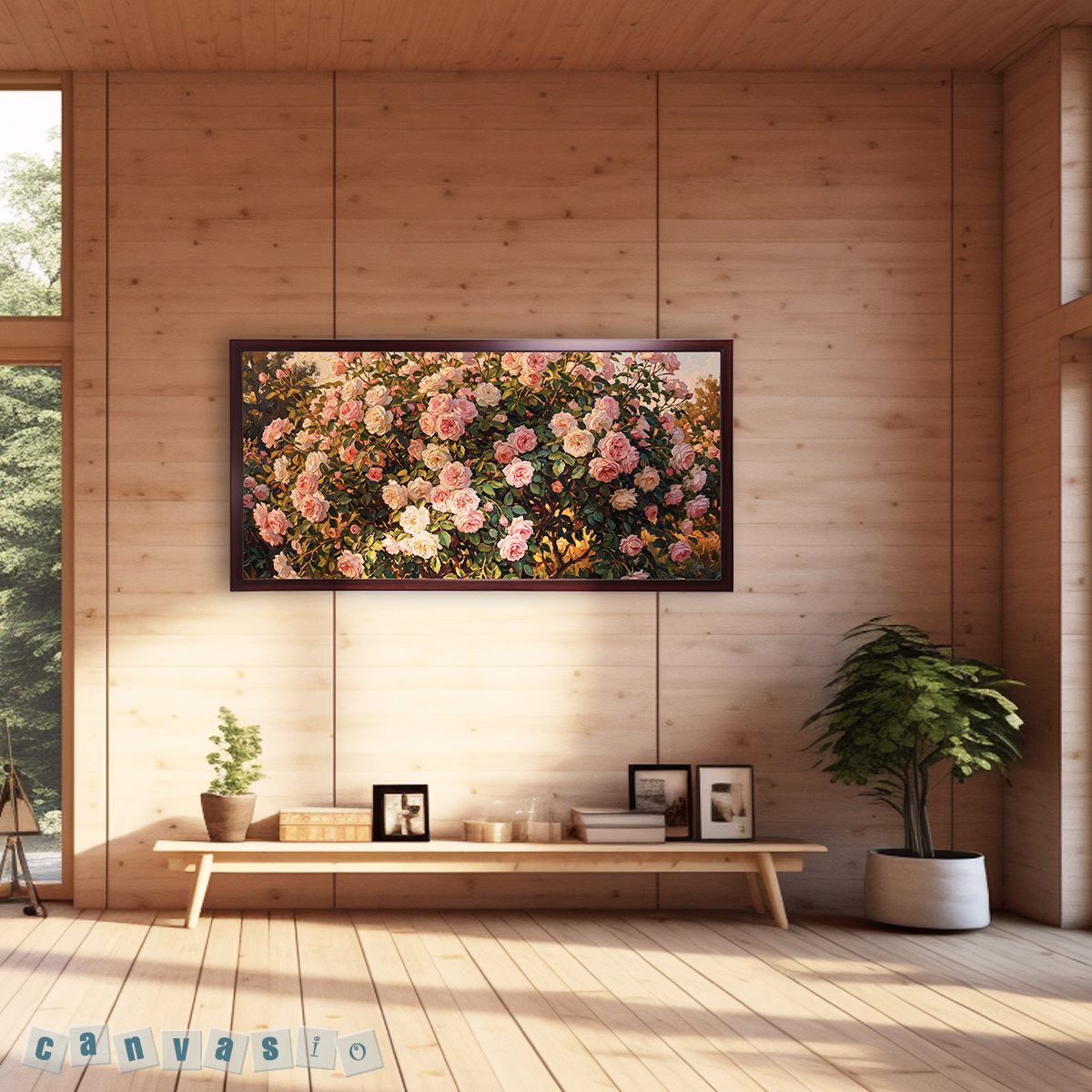 Tranh canvas bụi hoa hồng hồng tinh tế | Mã KAP-HH 0012