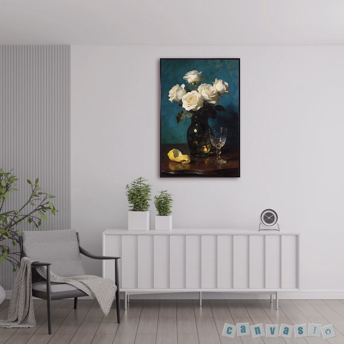 Tranh canvas hoa hồng trắng tĩnh vật cổ điển | Mã KAP-HH 0024