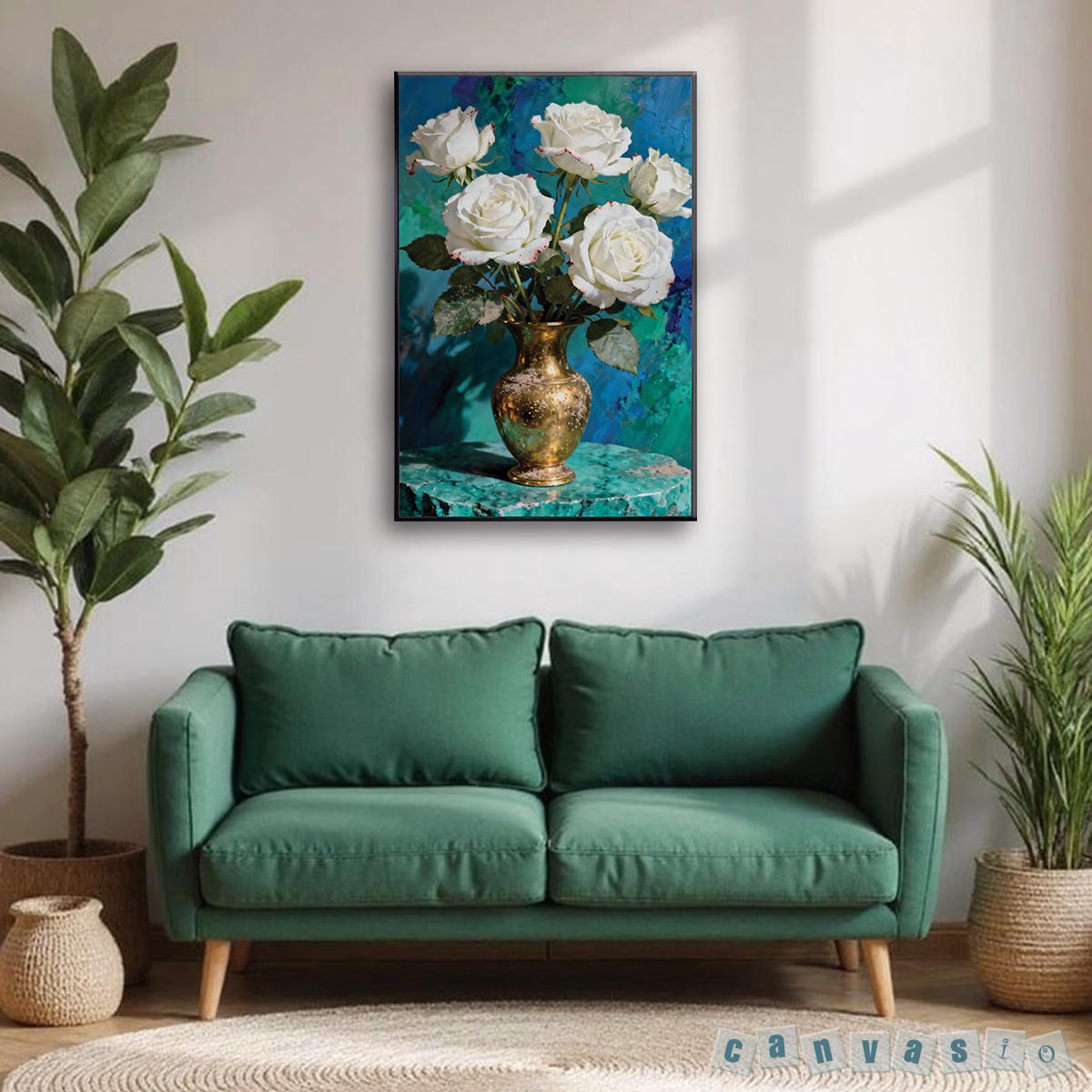 Tranh canvas bình hoa hồng trắng sang trọng | Mã KAP-HH 0027