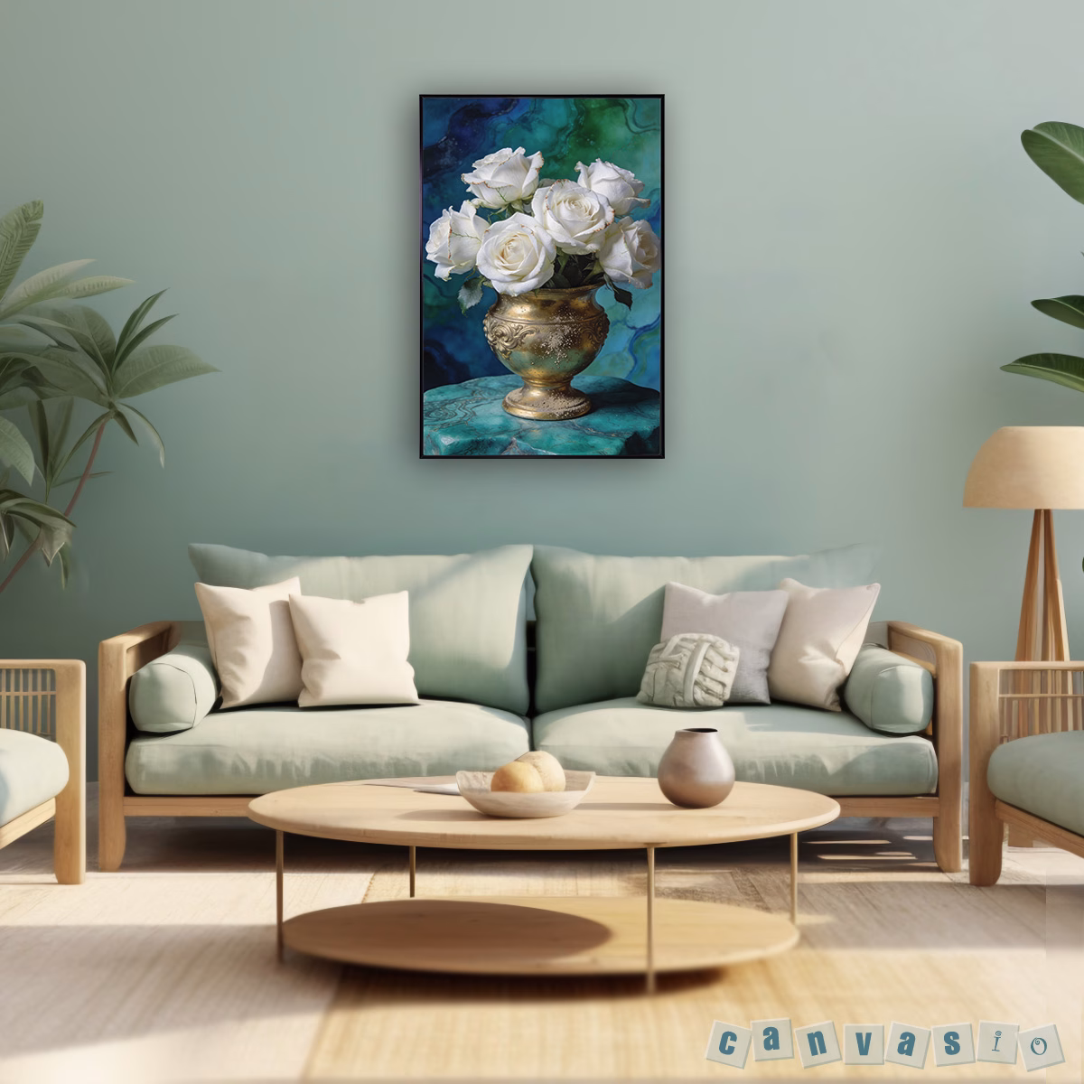 Tranh canvas hoa hồng trắng cổ điển | Mã KAP-HH 0028