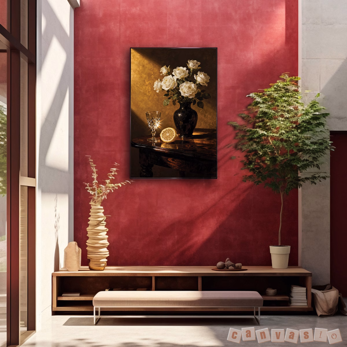 Tranh canvas tĩnh vật hoa hồng trắng cổ điển | Mã KAP-HH 0031