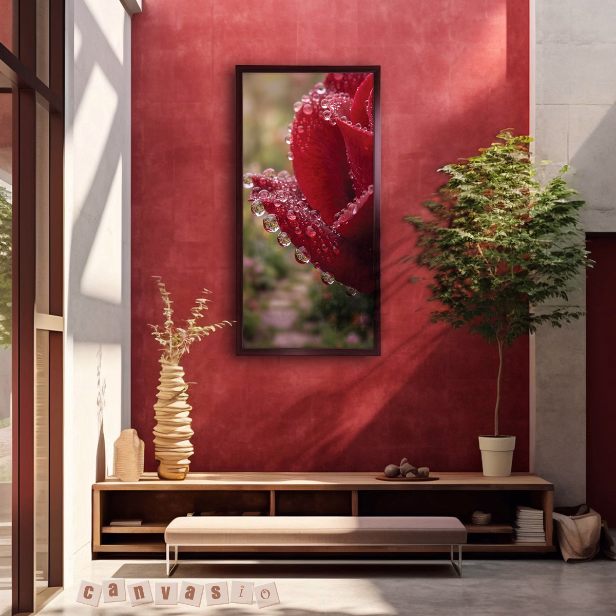 Tranh canvas hoa hồng đỏ đọng giọt sương | Mã KAP-HH 0041