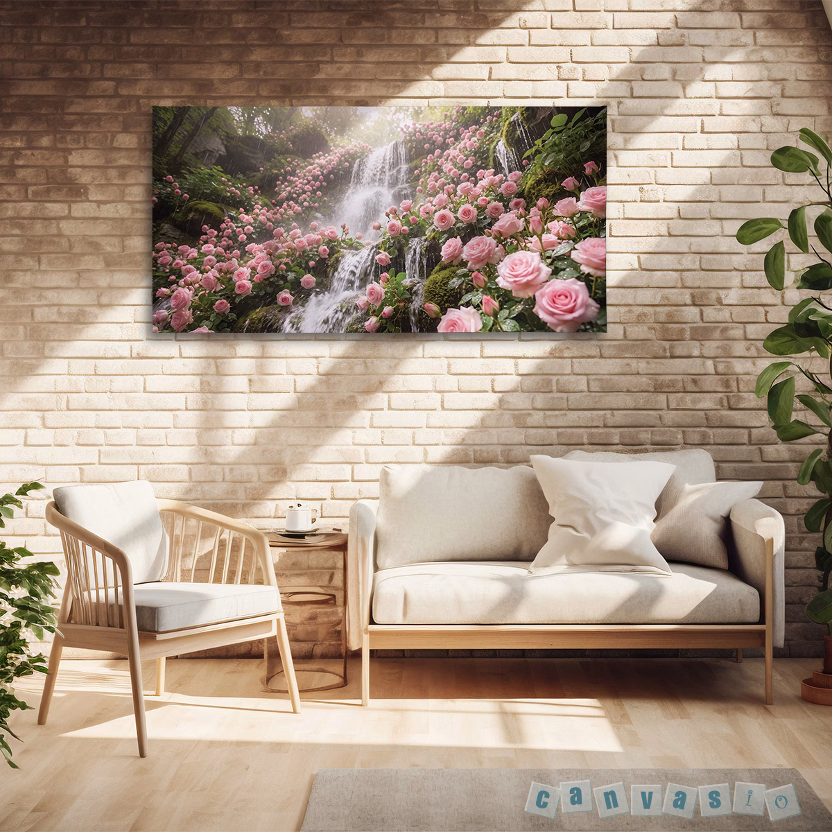 Tranh canvas suối hoa hồng lãng mạn | Mã KAP-HH 0046