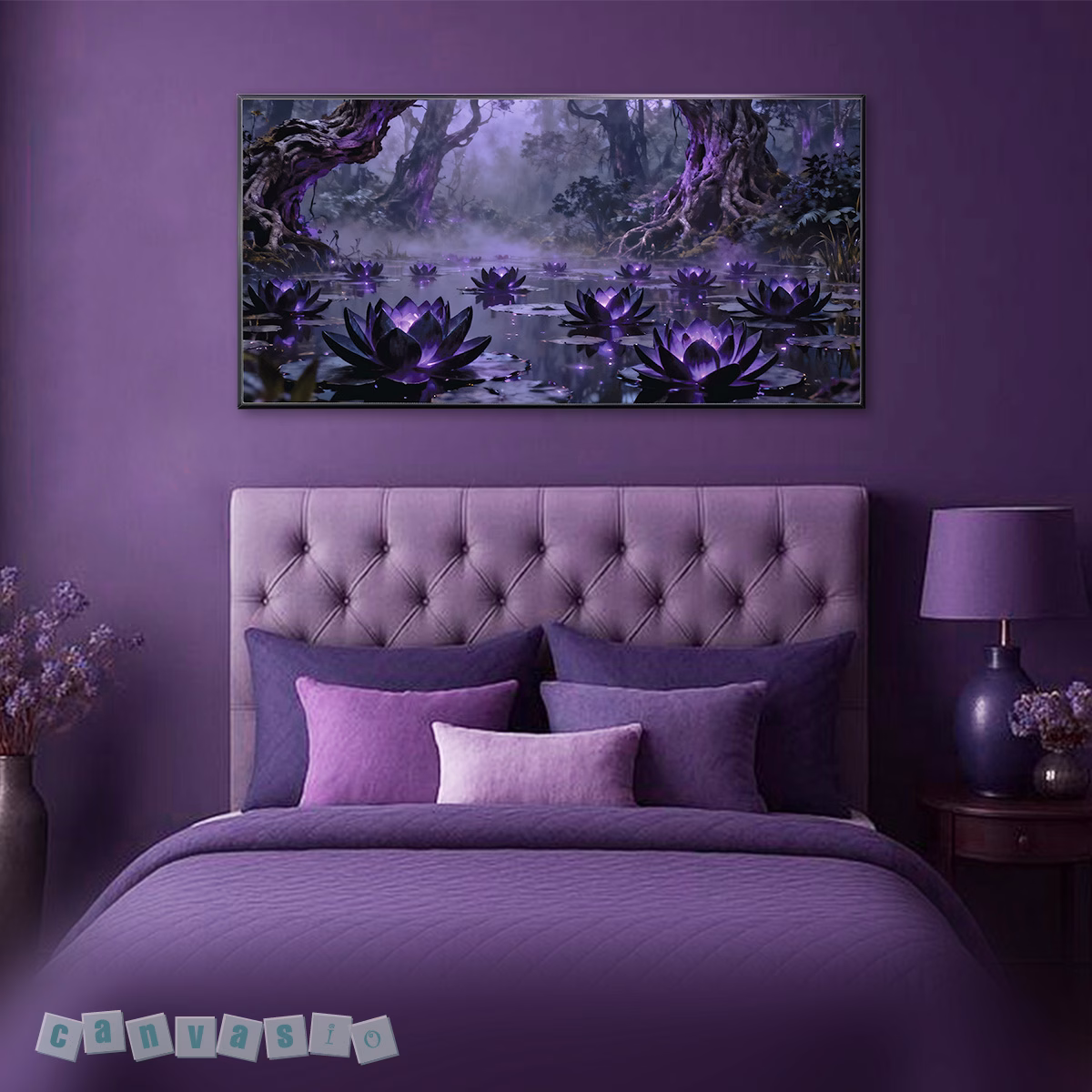 Tranh canvas hồ sen tím huyền ảo KAP - HS 0028