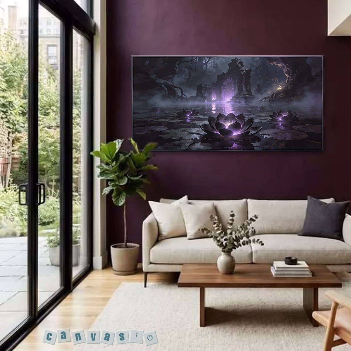 Tranh canvas phong cảnh huyền bí đầm hoa sen tím | Mã KAP-HS 0029