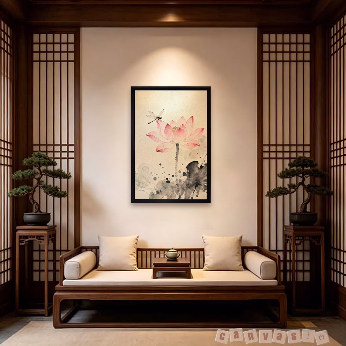 Tranh canvas hoa sen và chuồn chuồn | Mã KAP-HS 0030 Tranh canvas hoa sen và chuồn chuồn | Mã KAP-HS 0030