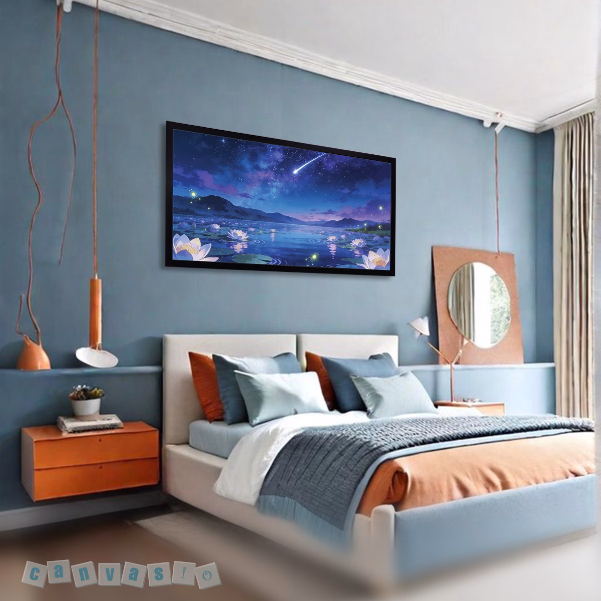Tranh canvas hồ sen đêm sao băng | Mã KAP-HS 0034