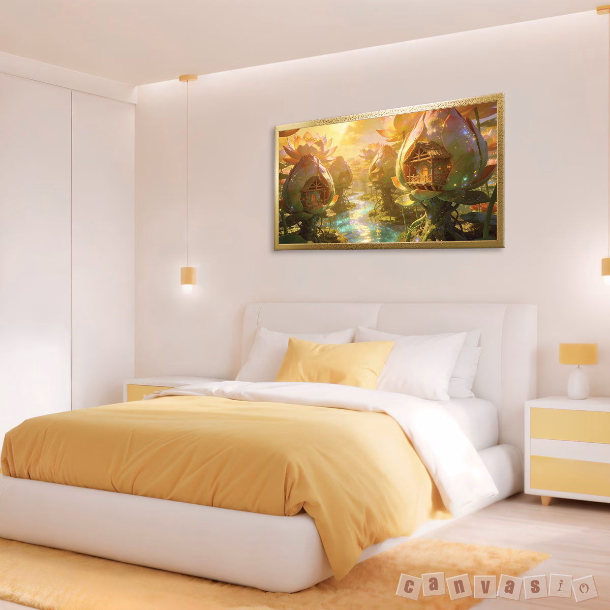 Tranh canvas ngôi nhà trên hoa sen giàu tưởng tượng | Mã KAP-HS 0038