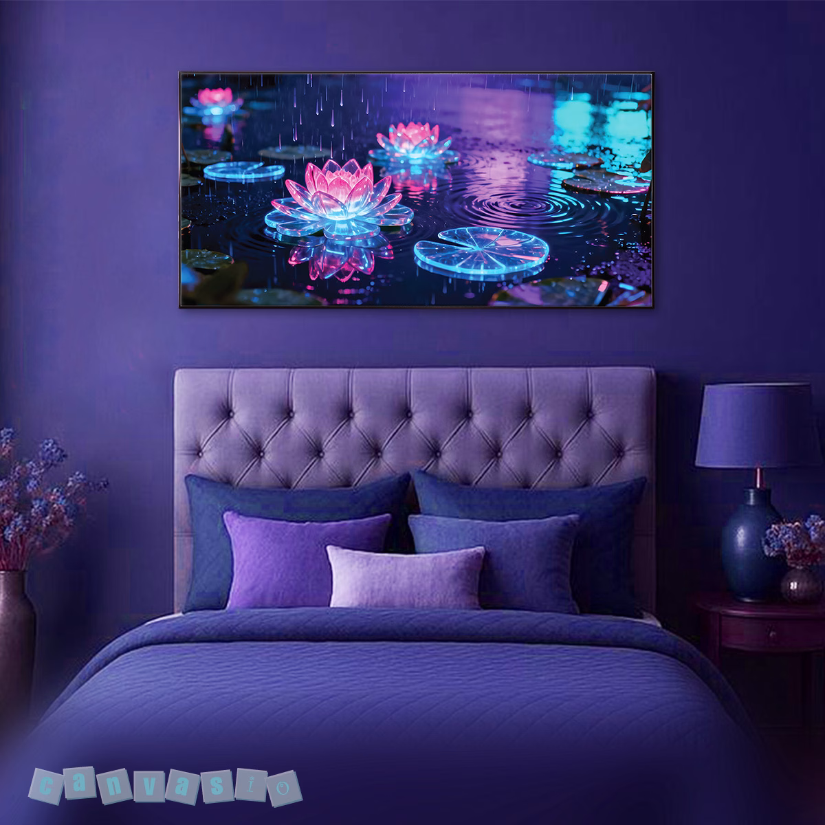 Tranh canvas hoa sen phát sáng dưới mưa | Mã KAP-HS 0042