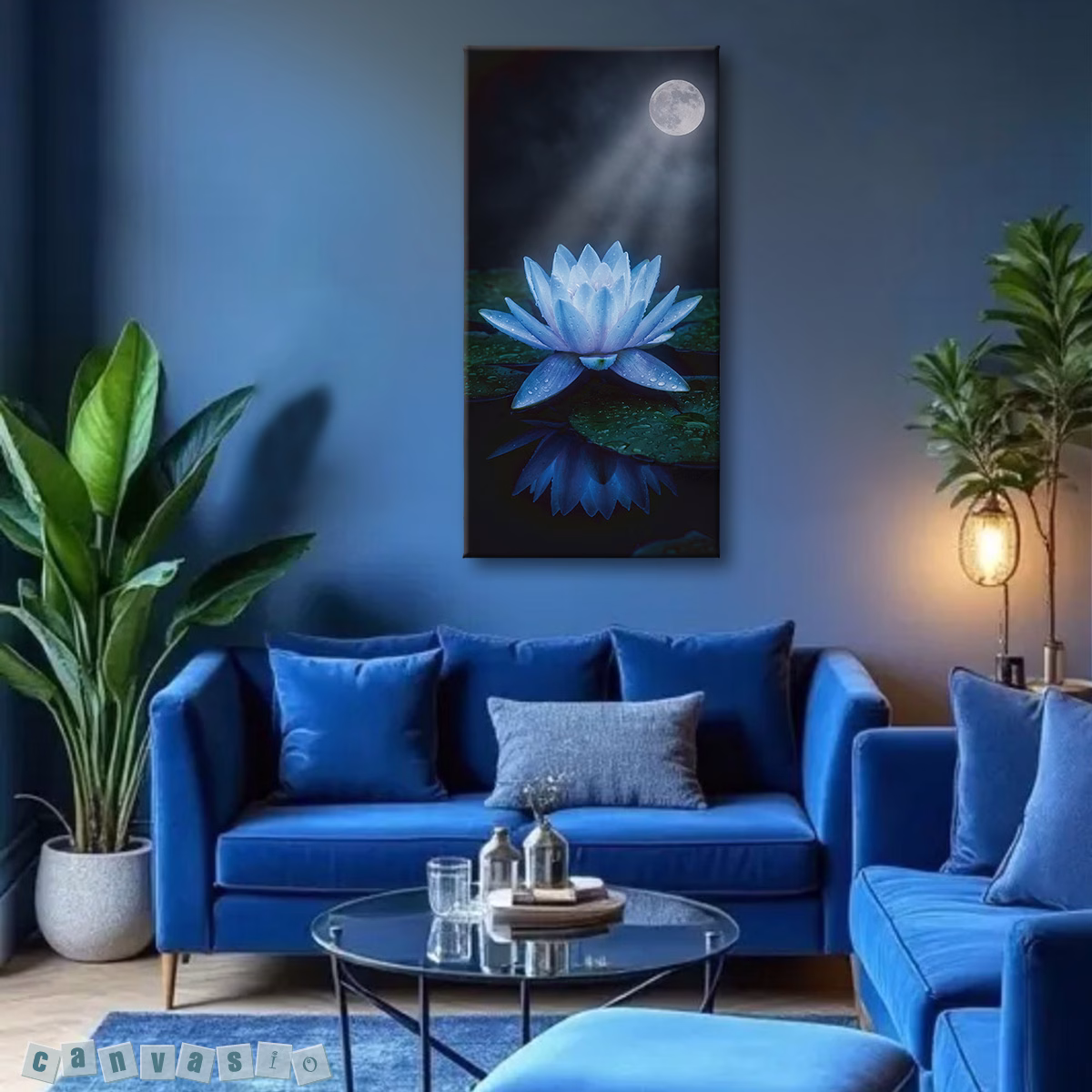 Tranh canvas hoa súng xanh dưới ánh trăng | Mã KAP-HSU 0001