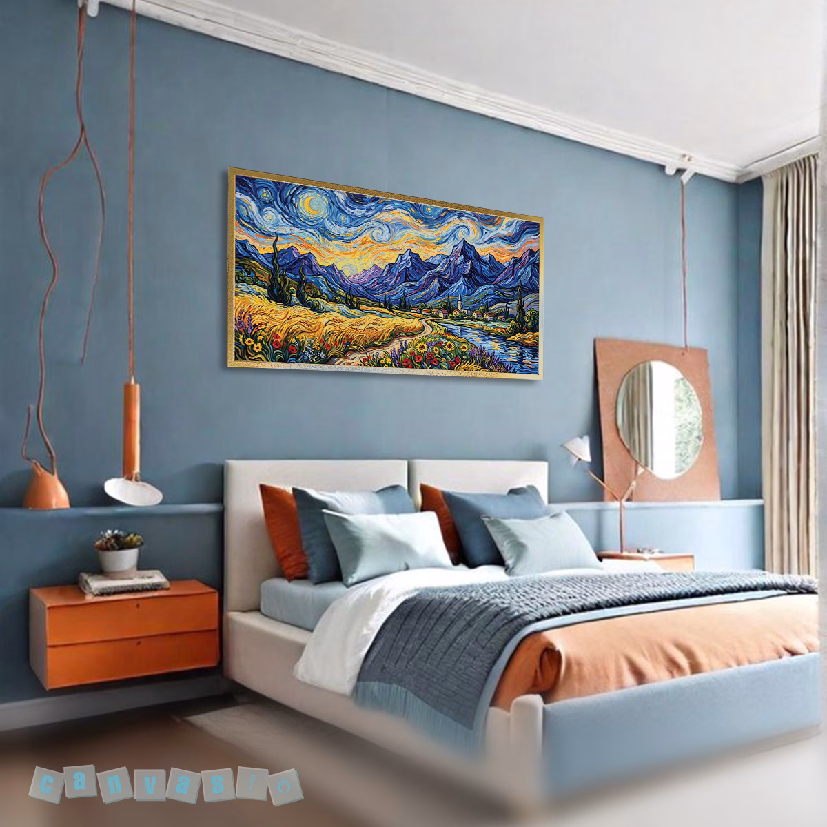 Tranh canvas phong cảnh núi non và bầu trời đêm | Mã KAP-PC 0024