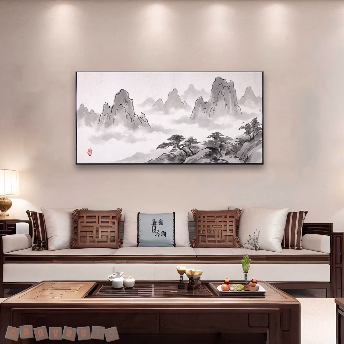 Tranh canvas thủy mặc sơn thủy hữu tình | Mã KAP-PC 0026