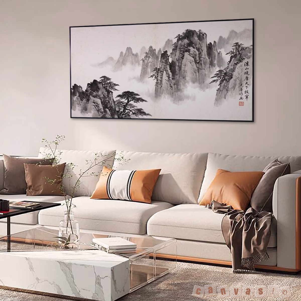 Tranh canvas phong cảnh thủy mặc núi non hùng vĩ | Mã KAP-PC 0027