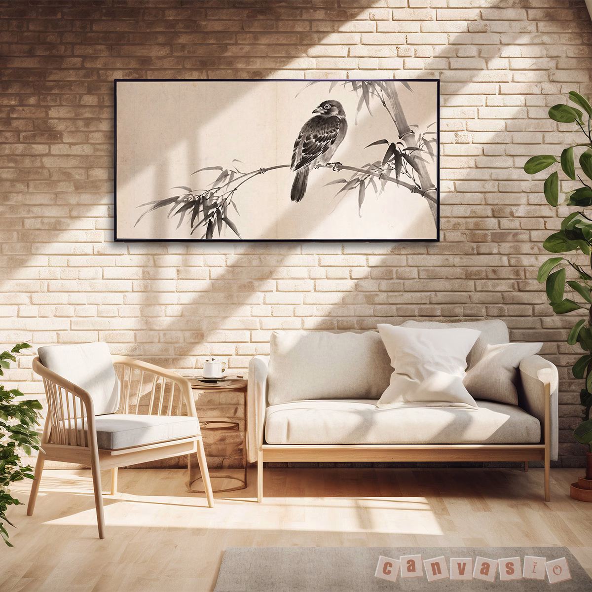 Tranh canvas chim đậu cành trúc | Mã KAP-PC 0065