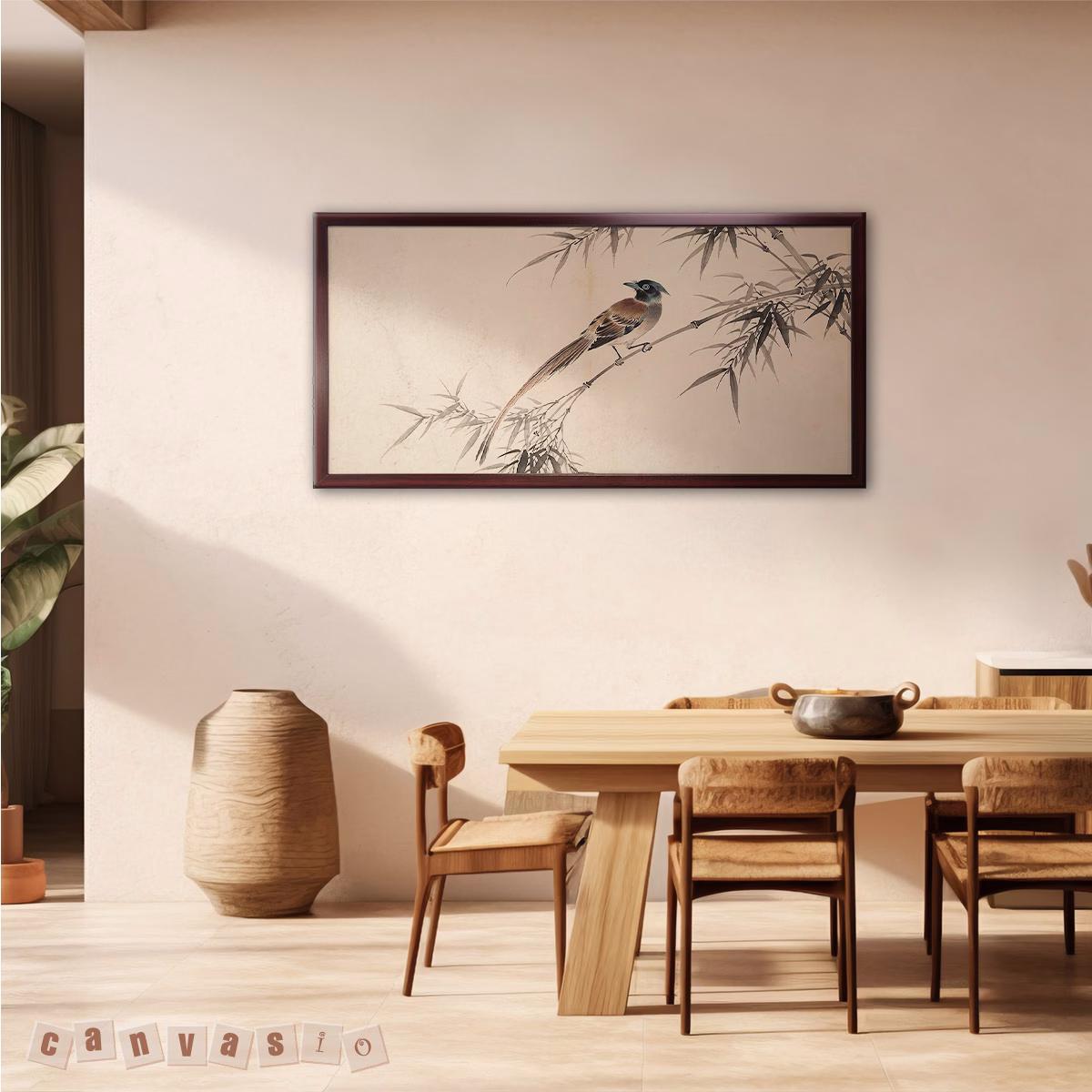 Tranh canvas chim đậu cành trúc nghệ thuật | Mã KAP-PC 0066