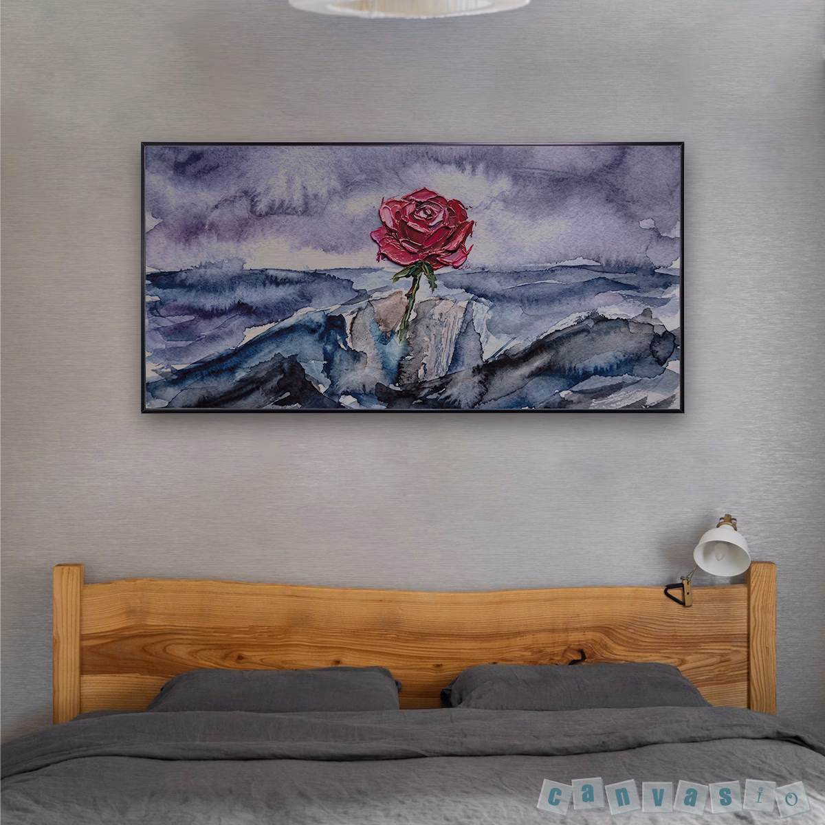 Tranh canvas hoa hồng đỏ trên đá | Mã KAP-HH 0001
