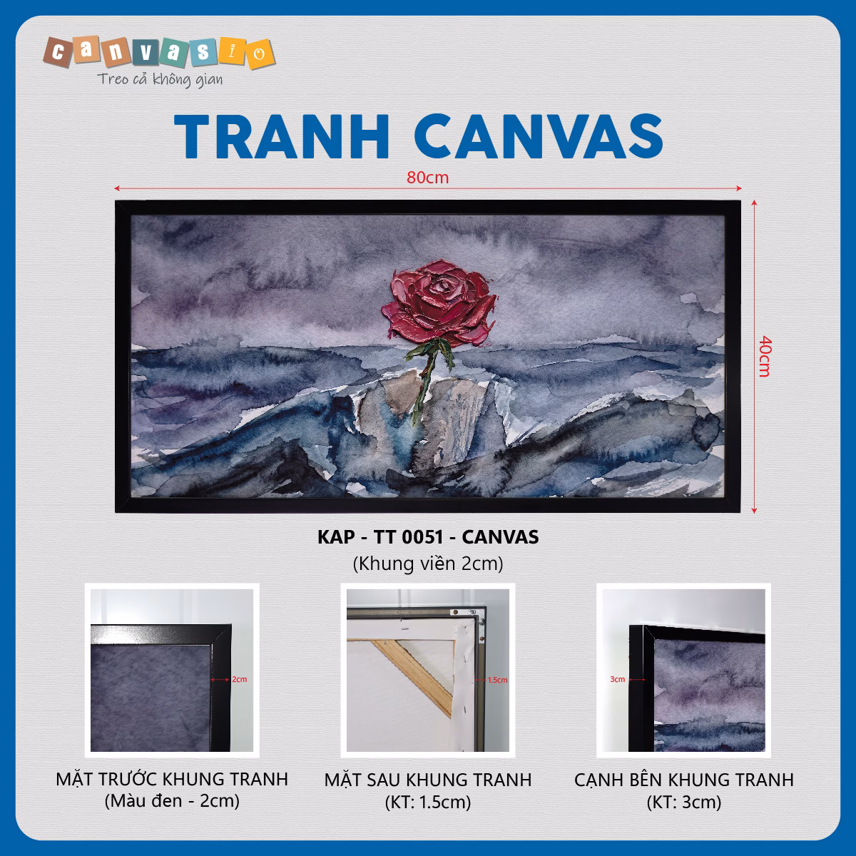 Tranh canvas hoa hồng đỏ trên đá | Mã KAP-HH 0001 Tranh canvas hoa hồng đỏ trên đá | Mã KAP-HH 0001