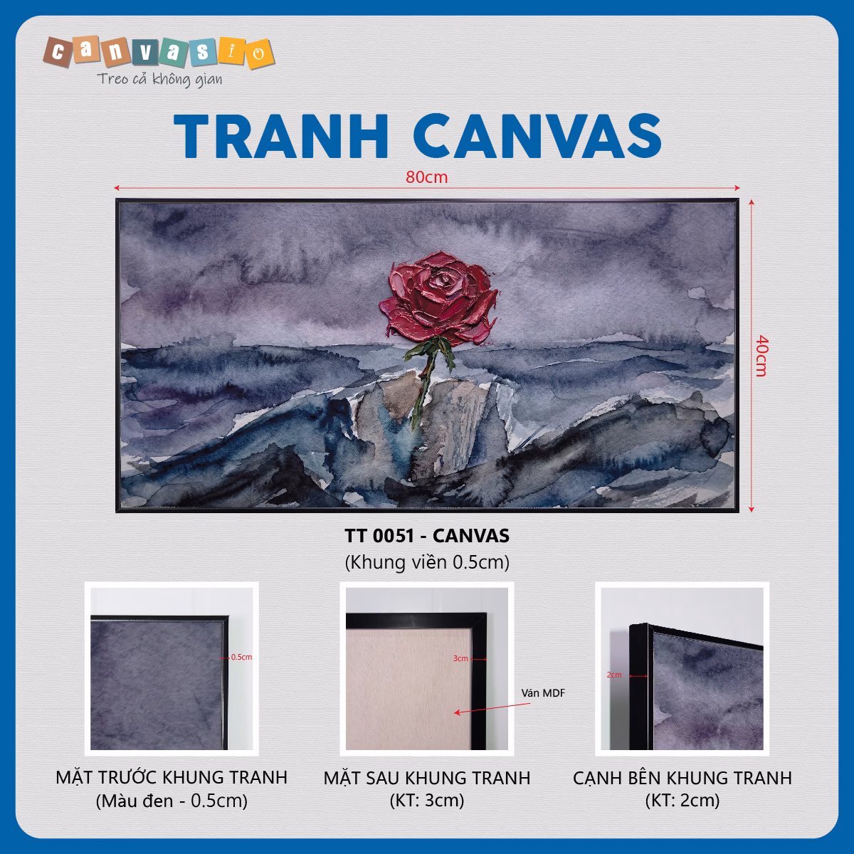 Tranh canvas hoa hồng đỏ trên đá | Mã KAP-HH 0001 Tranh canvas hoa hồng đỏ trên đá | Mã KAP-HH 0001