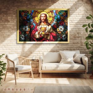 Tranh canvas Công giáo Chúa Giêsu ôm chén thánh | Mã số KAP-CG 0005
